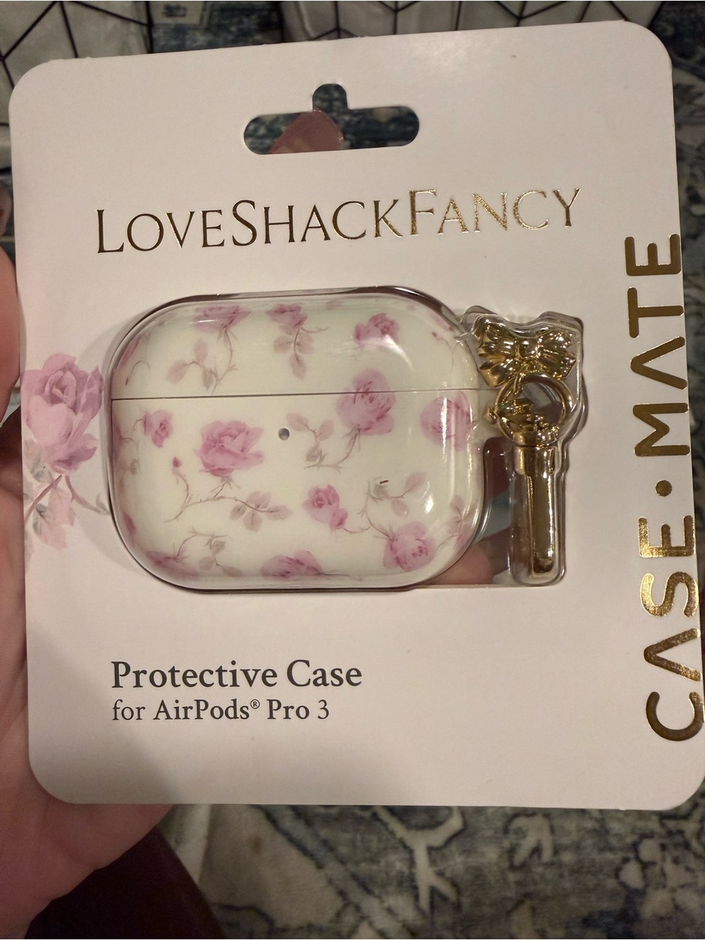 LoveShackFancy Cream Floral AirPods Pro 3 Case with Gold Charm NWT